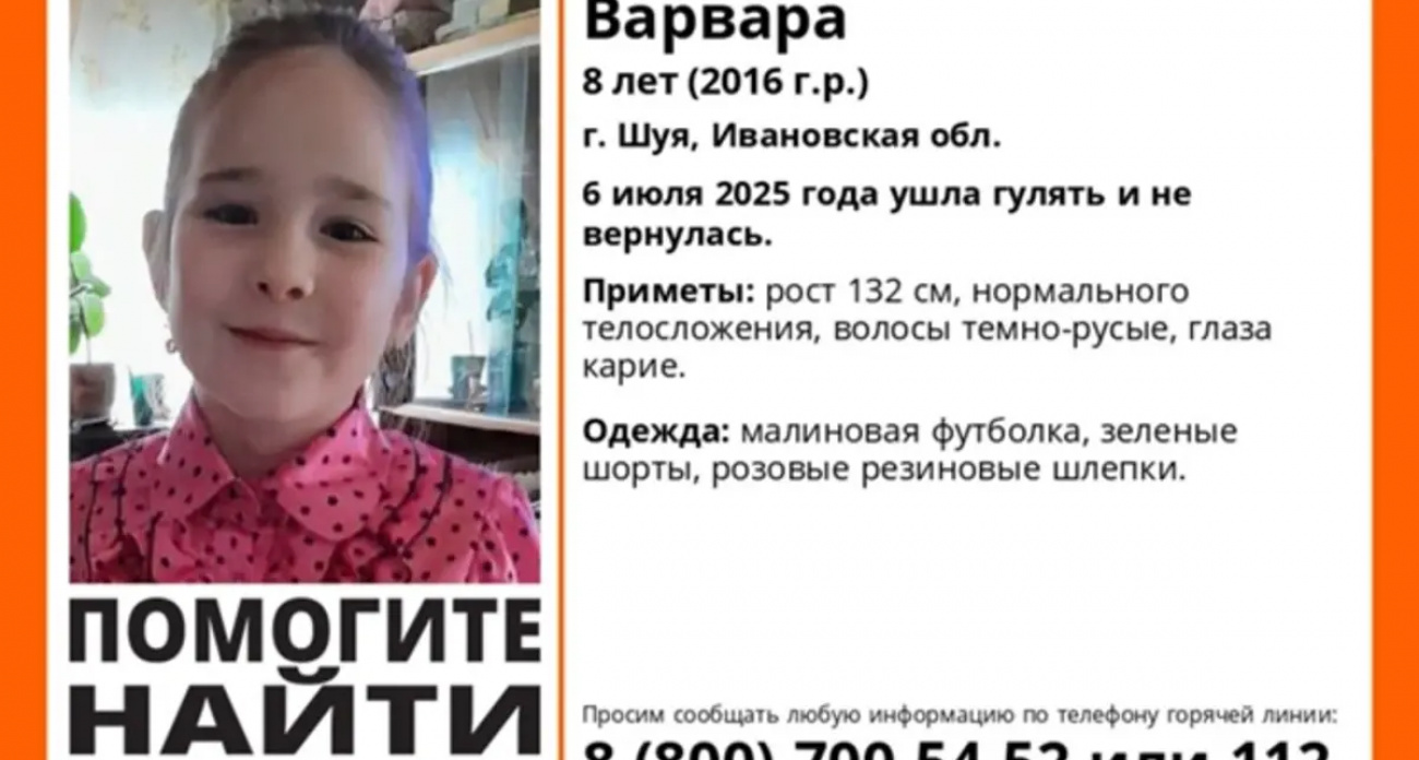 Лиза Алерт" ищет 8-летнюю девочку из Шуи: ушла гулять и не вернулась домой