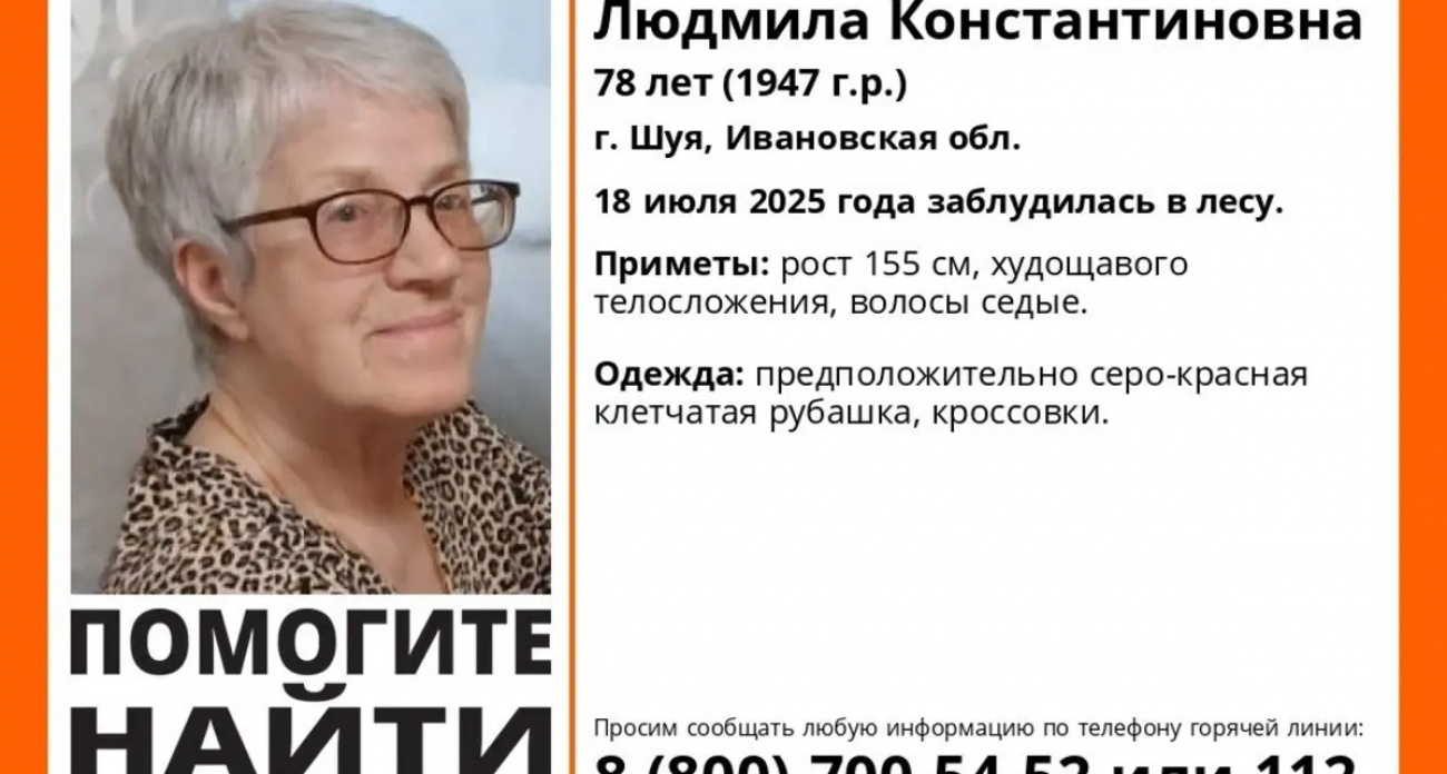"Лиза Алерт" ищет 78-летнюю пенсионерку в клетчатой рубашке, пропавшую в лесах под Шуей