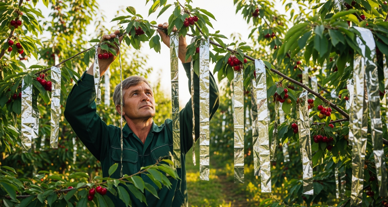 Развешиваю фольгу на садовые деревья: и красиво, и польза огромная