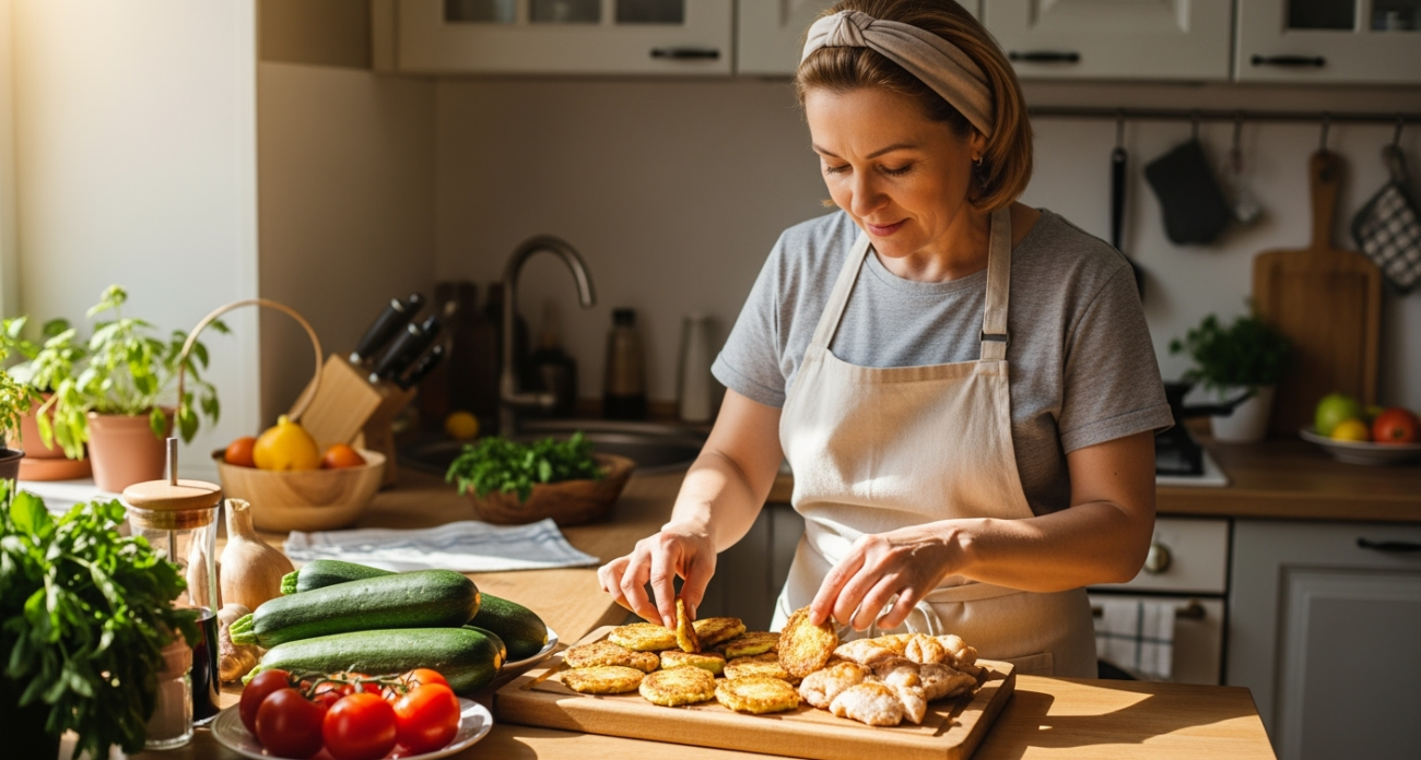 При такой жарке кабачки остаются хрустящими, а курица нежной – и вкус сохраняется даже в холодном виде
