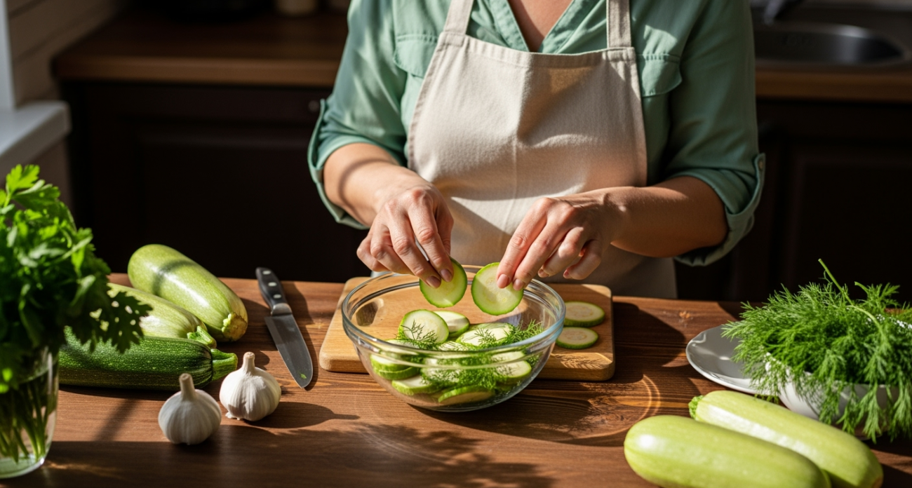 Кабачки летом не жарю и не пеку — делаю закуску к мясу за 15 минут: гости всегда в восторге