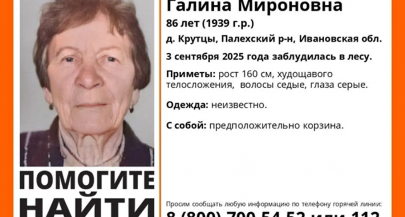 86-летняя Галина Ромодина с корзиной пропала в лесах Палехского района три дня назад