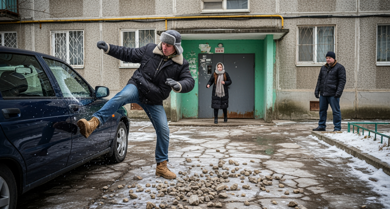 Двое дебоширов разбили локтями и камнями два автомобиля во дворе на Лежневской