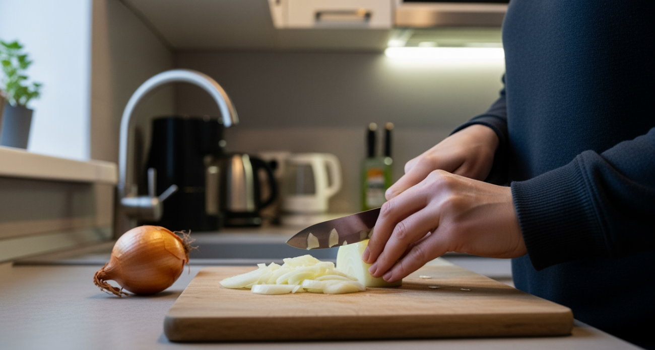 Один простой трюк перед нарезкой овощей спасает доску от запаха, сока и слез
