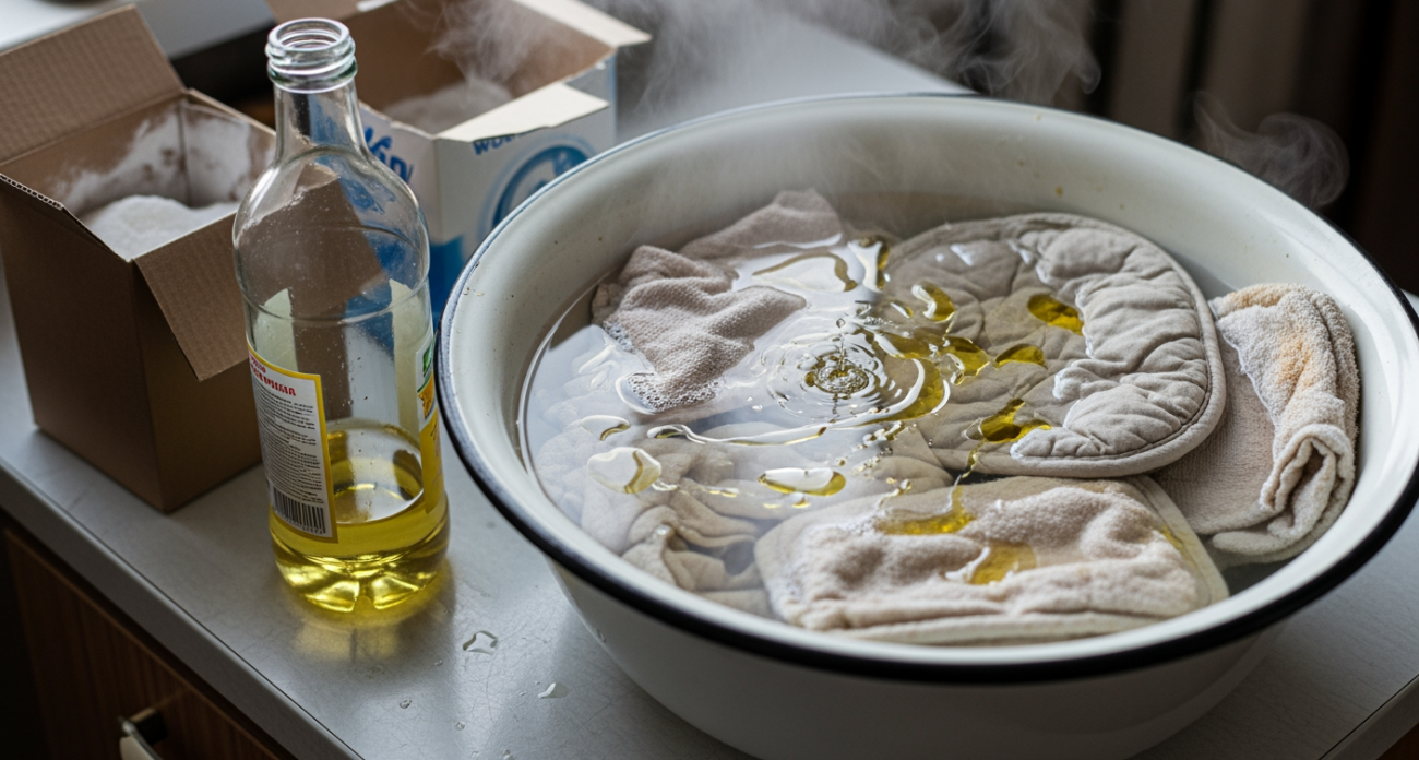Мой секретный раствор для кухонных полотенец творит чудеса за одну ночь — даже застарелый жир исчезает без следа
