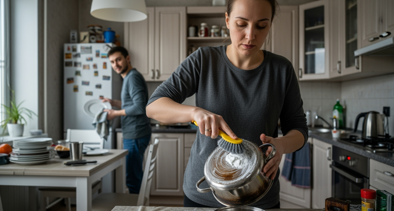 Домохозяйки ахнули — простой способ вернуть сковородам и кастрюлям первозданный блеск без часов отмачивания