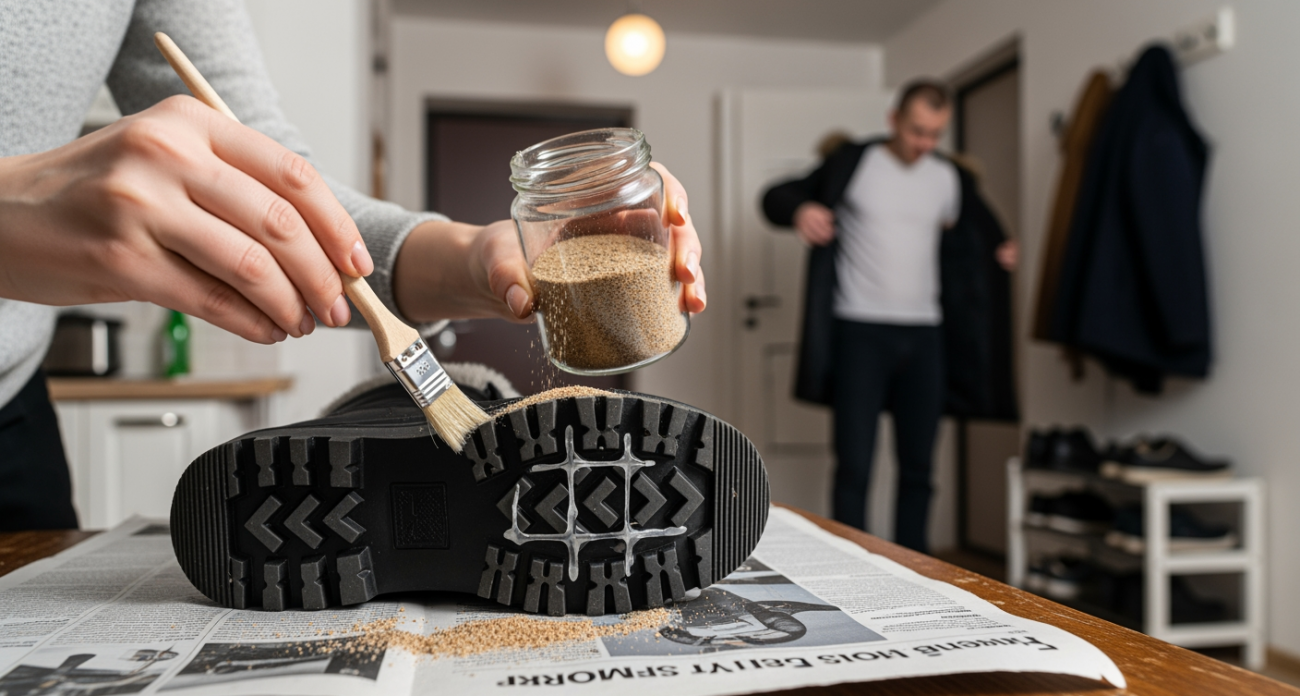 Простой трюк с обычной кисточкой превращает скользкие ботинки в надежную обувь даже на зимнем льду