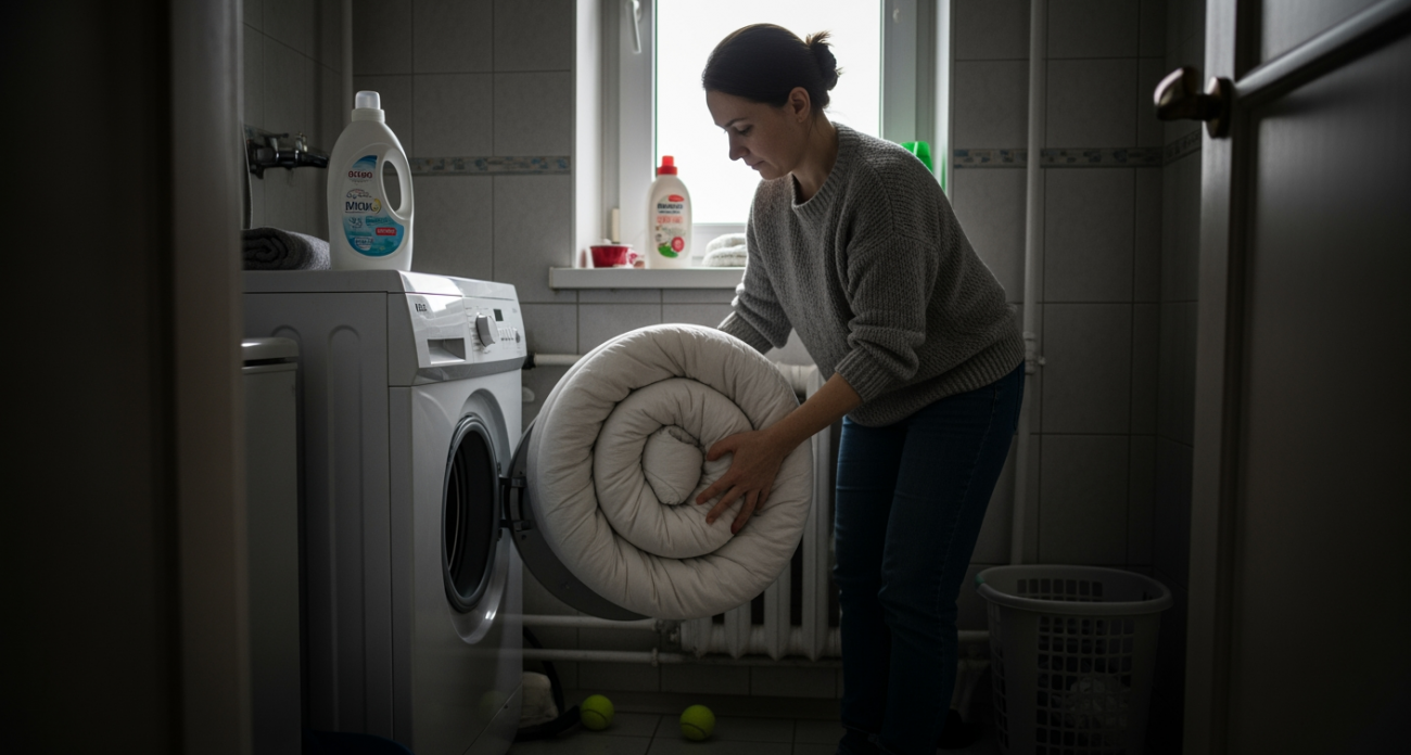 Гениальный лайфхак с разделением пополам спас моё объёмное одеяло от ручной стирки