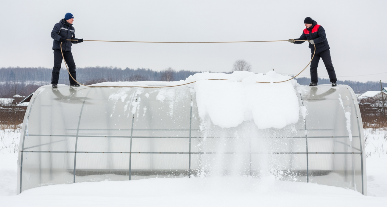 Дедовский метод уборки снега с теплицы без единого инструмента заставил соседей завидовать всему огороду