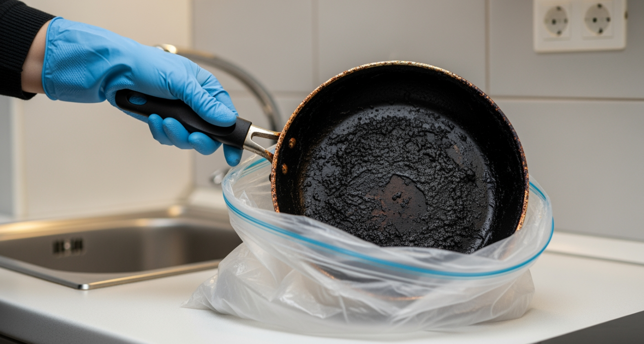 Заворачиваю сковородку в обычный пакет на ночь и забываю о чистке — утром блестит как новенькая