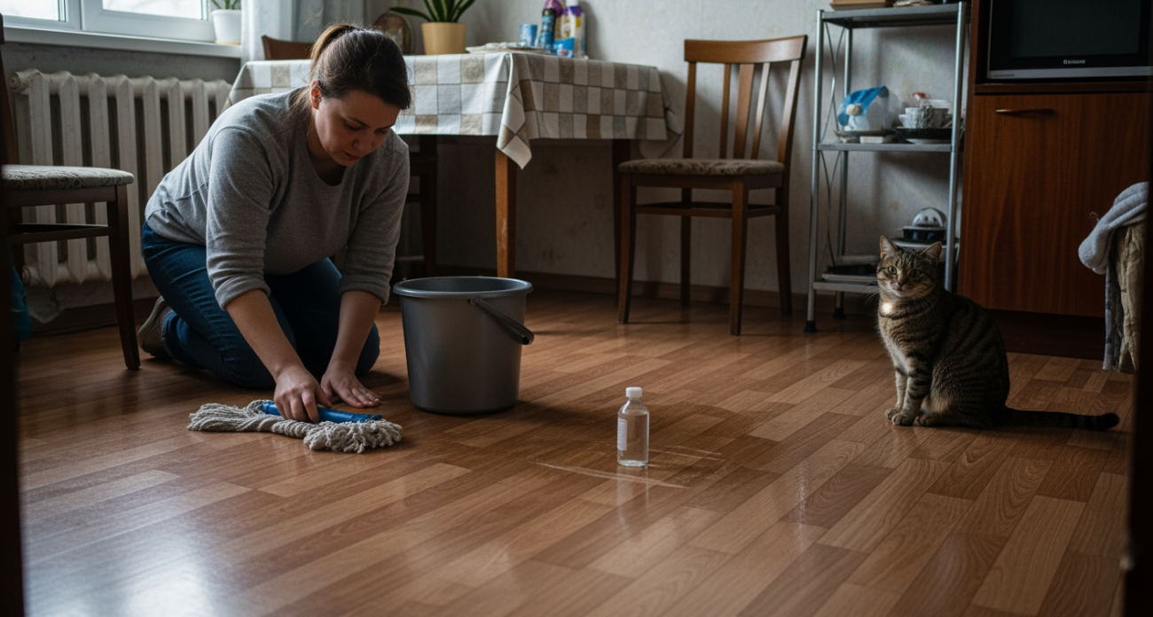 Домохозяйка забыла о швабре после того как случайно добавила в воду копеечное средство из аптечки