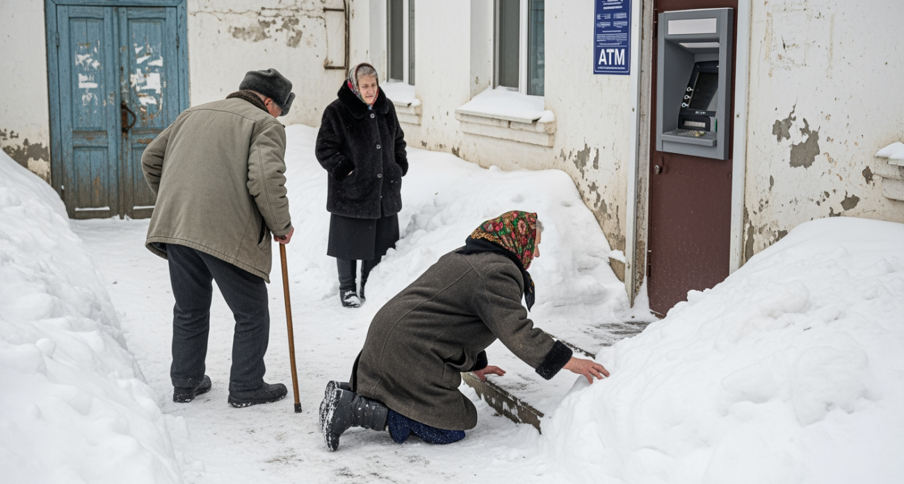 Пенсионеры ползают на коленях к банкомату в ивановском селе