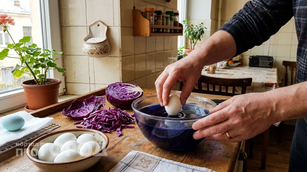 Фиолетовые яйца без химии — один овощ из холодильника делает всё сам