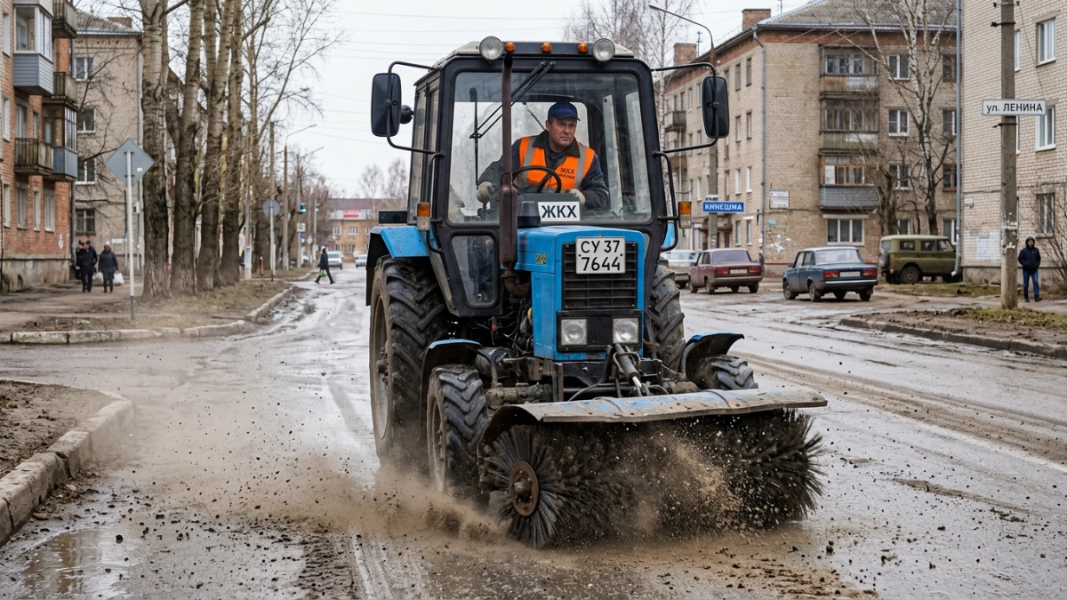 Кинешма избавляется от зимнего смёта: тракторы и «Чистодор» вышли на дороги