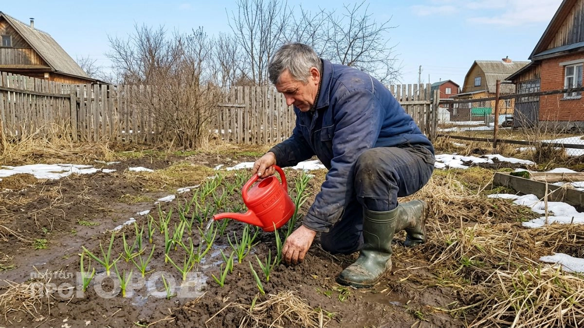 Весной сыплю это прямо на грядку как только сойдёт снег — чеснок стоит зелёный и наливается до самого июля