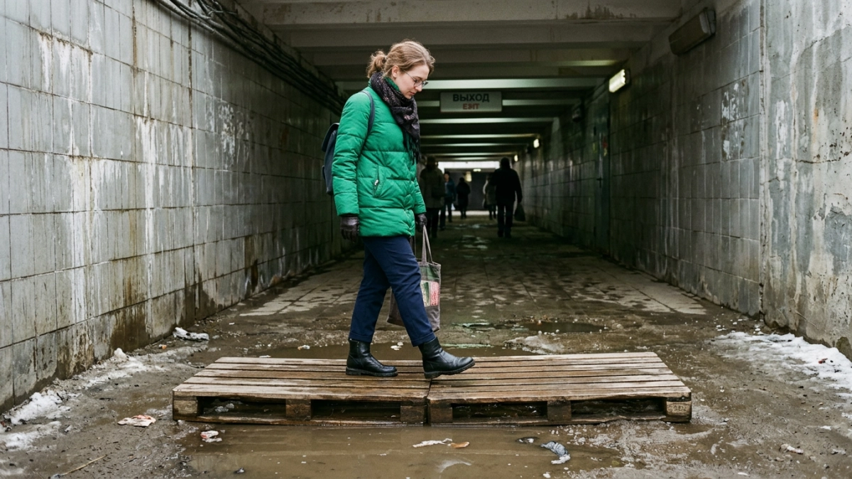 Переход после капремонта в Юрьевце снова затопило — люди перебегают трассу М7