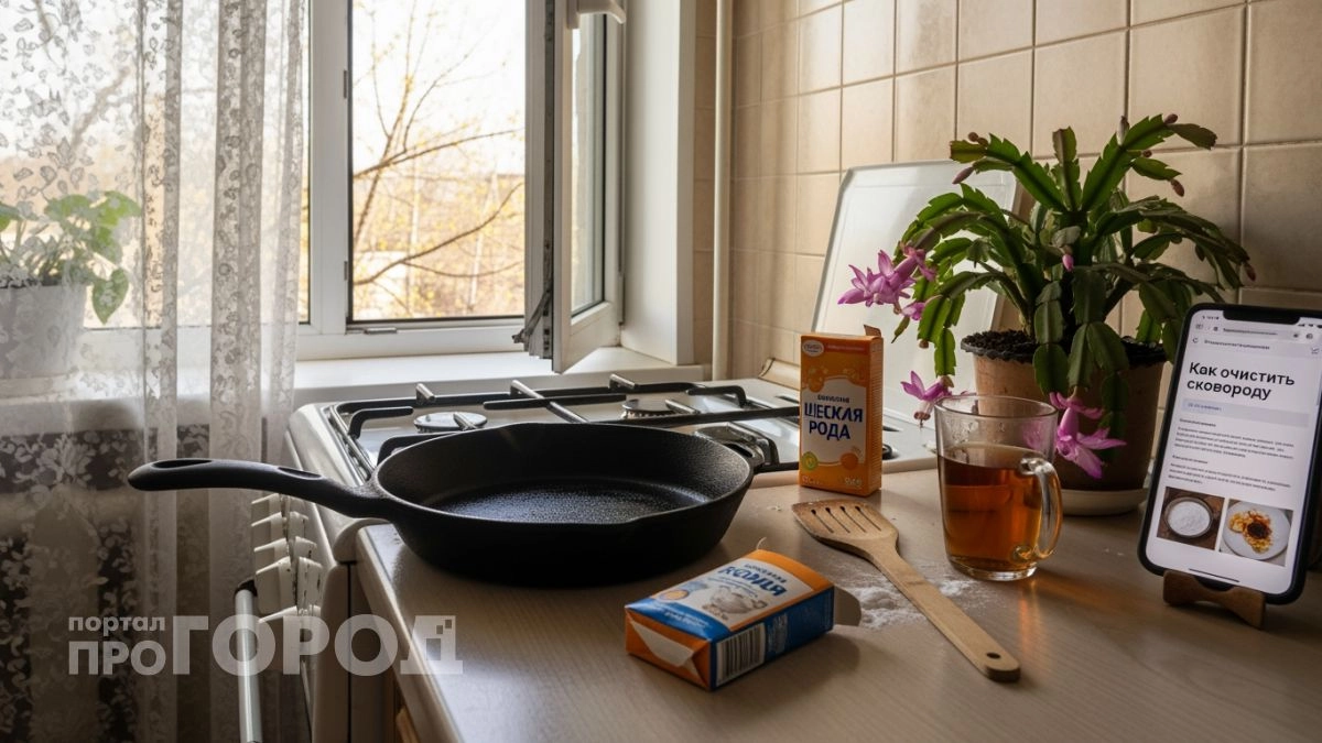 Выжимаю пол-лимона на грязную сковороду — и нагар за десять лет сам скатывается чёрными хлопьями