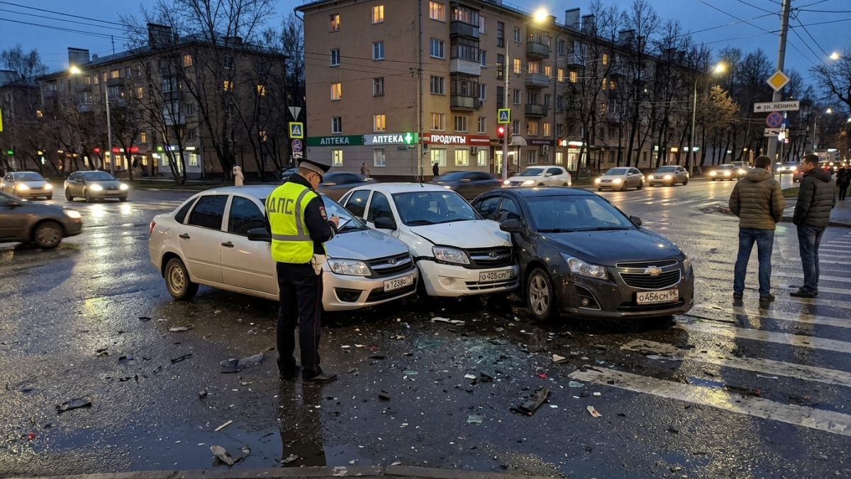 В Иванове на регулируемом перекрёстке столкнулись три автомобиля — есть пострадавшие