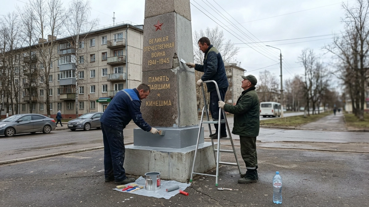 В Кинешме приводят в порядок 15 памятников к 9 Мая