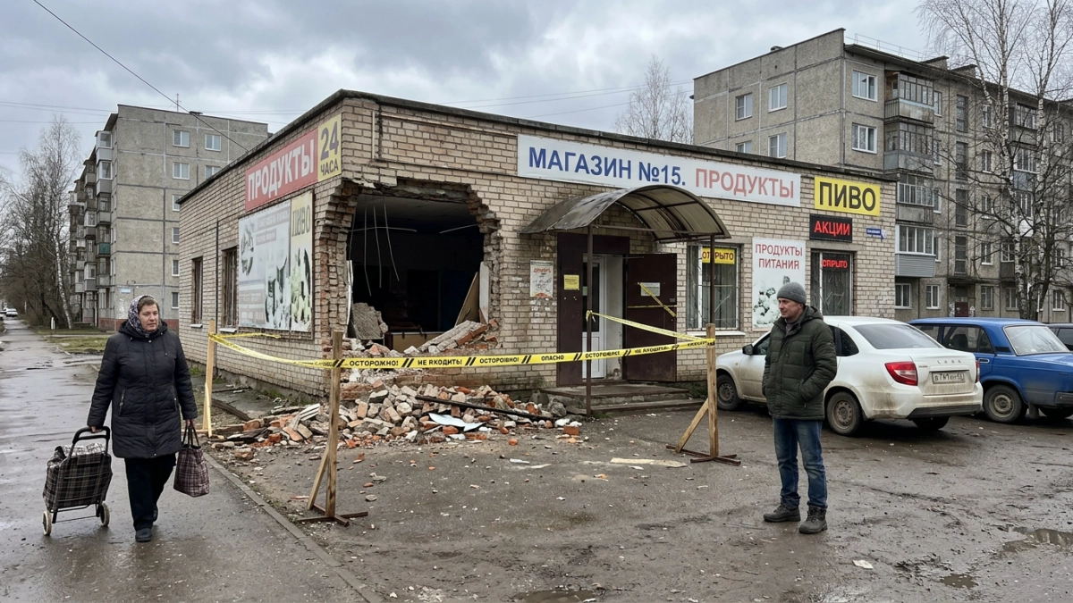 Козырёк магазина в Родниках обрушился в марте — ремонт обещают в мае