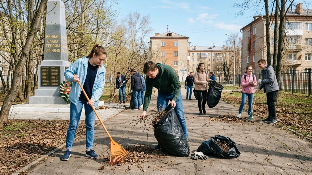 Студенты медколледжа убрали мемориал погибших в локальных войнах на улице Фрунзе