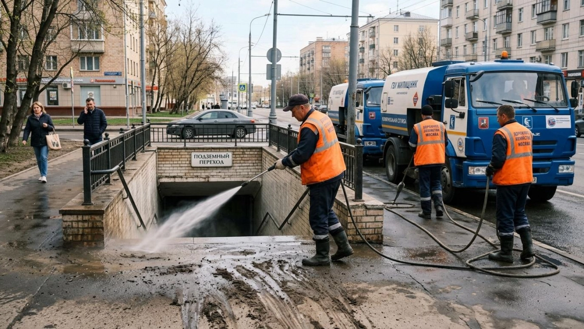 В Иванове промыли подземный переход на площади Пушкина машинами высокого давления
