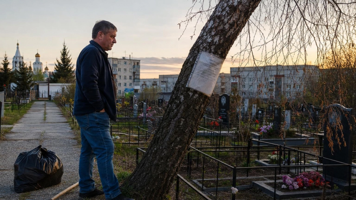 На кладбище в Тейкове год висит аварийное дерево над могилами