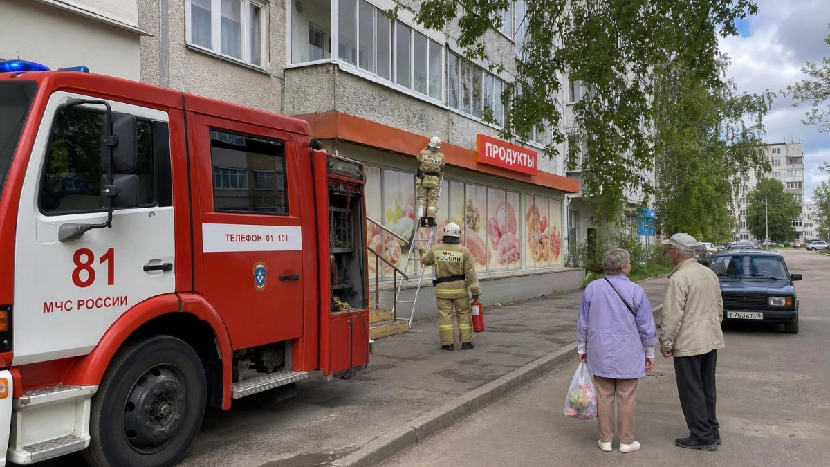 В Иванове вывеска магазина в жилом доме загорелась, но огонь не распространился